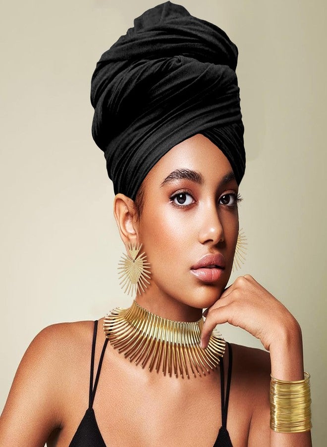MEDOJO African Jewelry Set for Women Head Wrap Tooth Collar Choker Open Wrist Cuff Bracelets Nose Ring Hoop Chain Earrings Gold Statement African Costume Accessories - Image 2